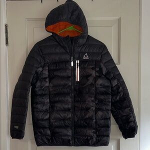 Gerry Gray & Black Hooded Puffer Jacket with Orange Lining